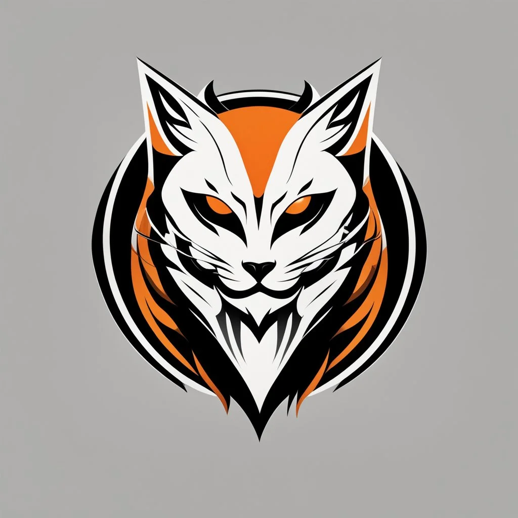 Logo. Orange, black and white palette Catman in artistic style