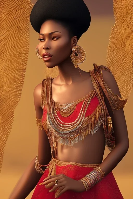 Portrait African lady, full body shot, full-color long shot Bauhaus skin-tight