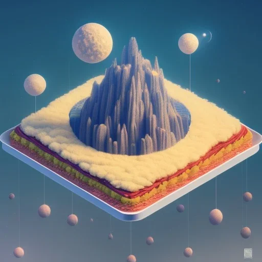 100mm photo of isometric floating island in the sky, surreal pizza with jewels, intricate, high detail, behance, microworlds smooth, macro sharp focus, centered