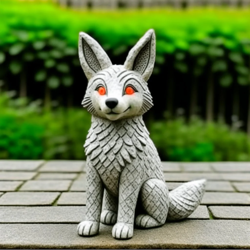 A cute fox that is smooth and appears to be made of concrete or tiles