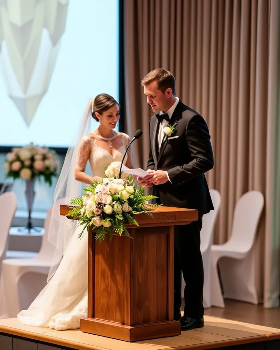 a small wedding podium