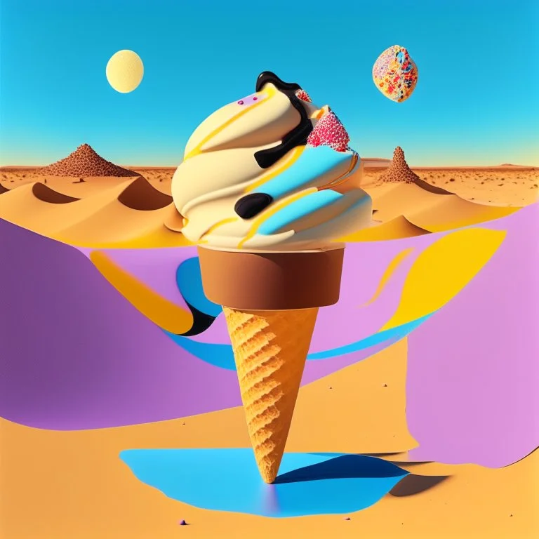 an ice cream in the style of kandinsky in the desert