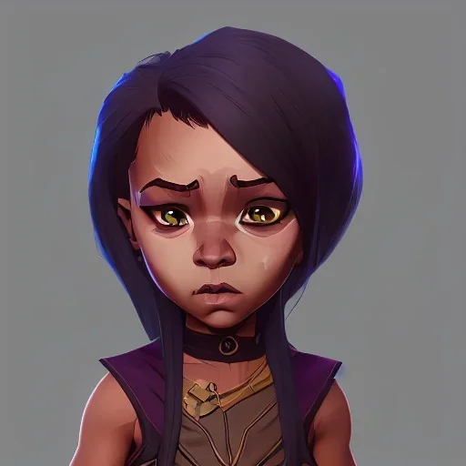 Portrait of an adorable dark skinned warlock little girl with brown hair by Jonny