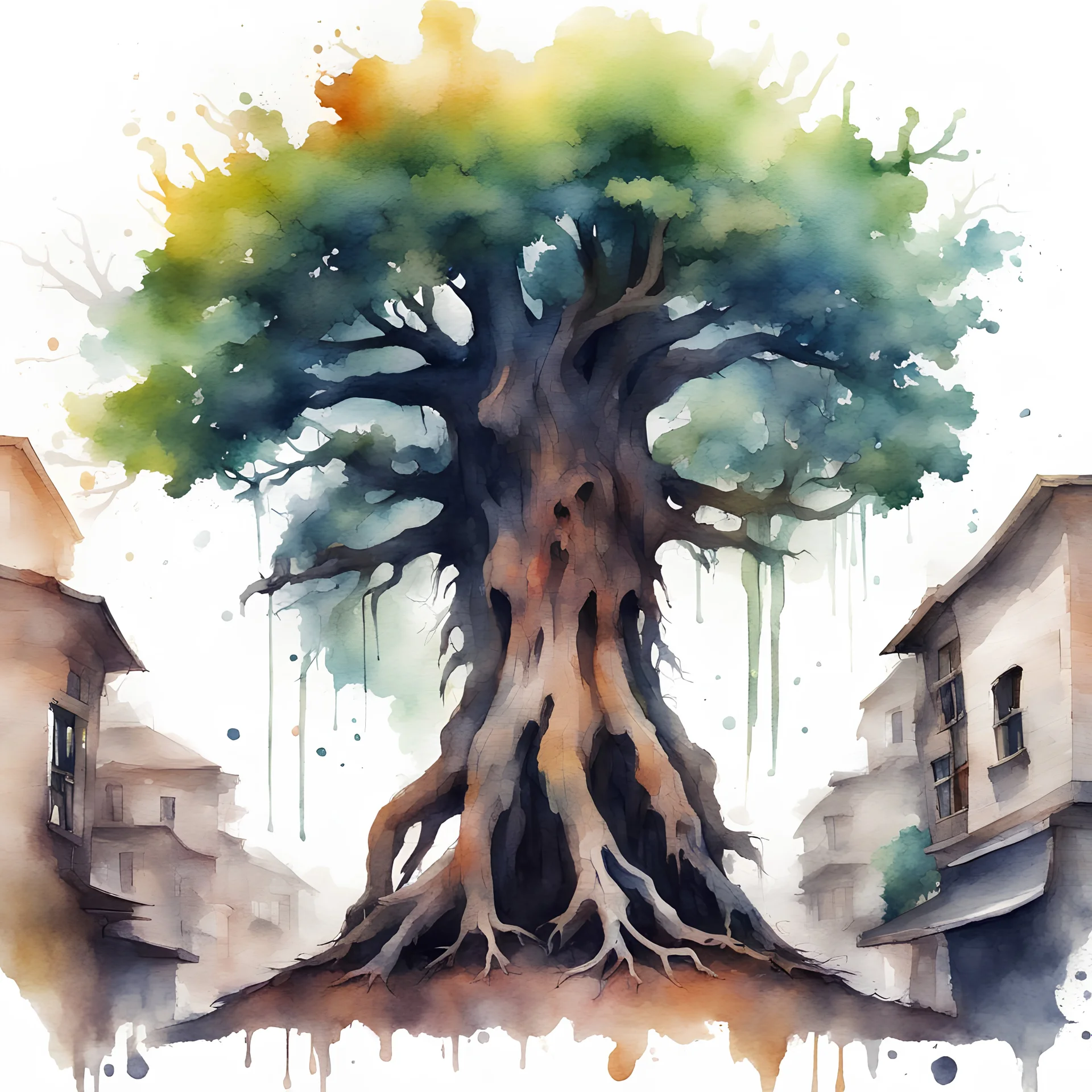 Kindly Treant in watercolor painting urban art style