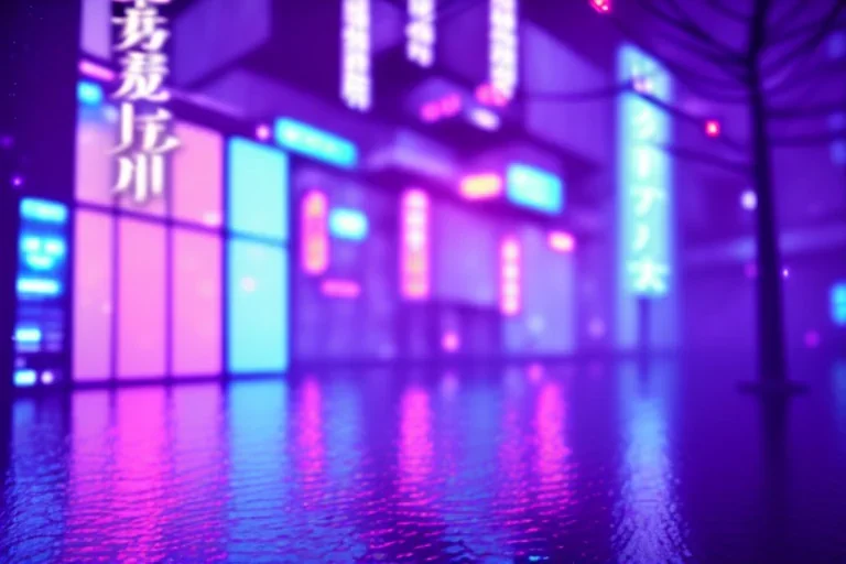 Cinematic, Tokyo, Night, Melancholic, blue neon lights, rain, high definition, 3D, Blender, bokeh