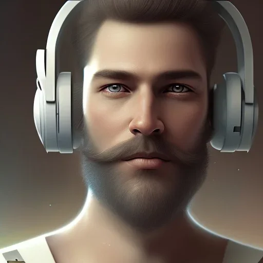 Short Beard Dj Headphones Christian Boshell cinematic photorealistic futuristic Star Wars style, hints of michelangelo, intricate detail, sci-fi, volumetric lighting