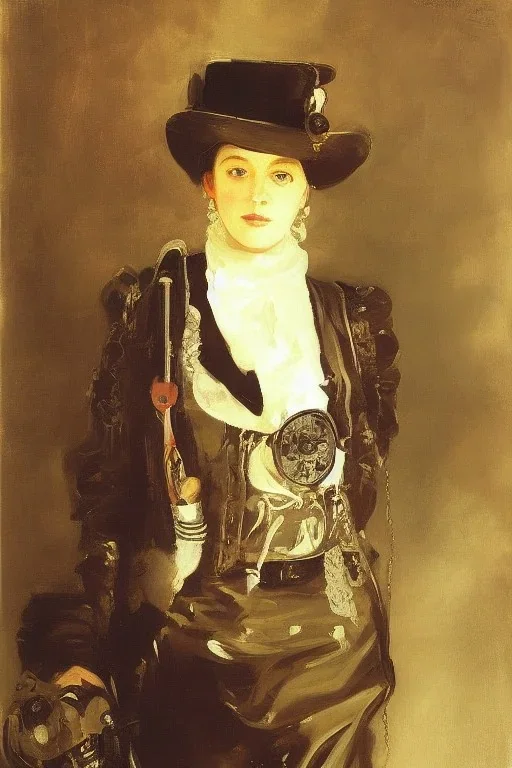 steampunk , portrait, painted bye John Singer Sargent, painterly