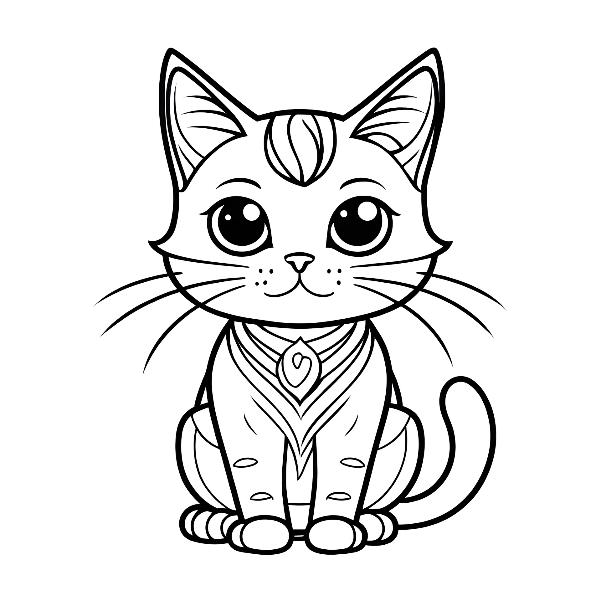 cute male cat, black and white, white background, clean lines, coloring page for kids