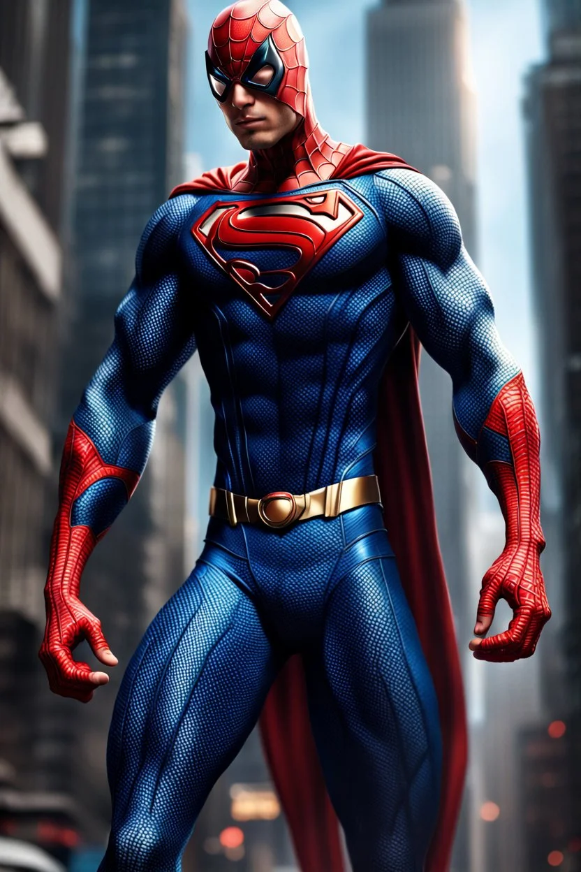 Fhoto full body, reality, Raw, superman as spiderman, digital art, intricate details, powerful composition, captivating, , trending on artstation, sharp focus, studio photo, intricate details, highly detailed, by addie_digi