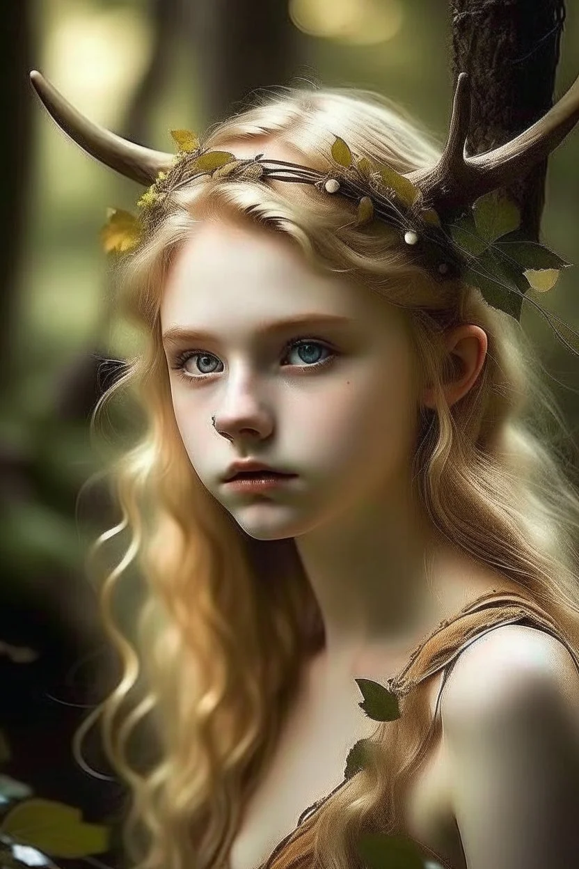 pretty girl, aged 16, blonde, conventionally attractive, dreamy, faun, satyr