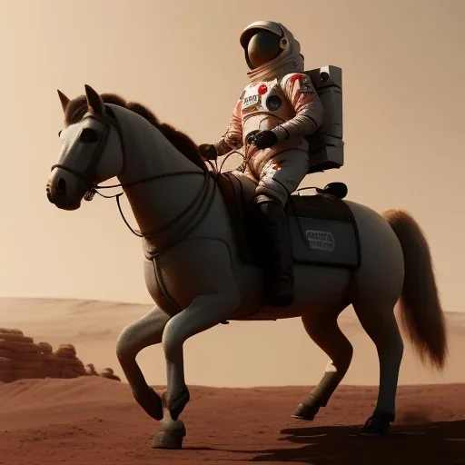 Riding horse astronaut mars