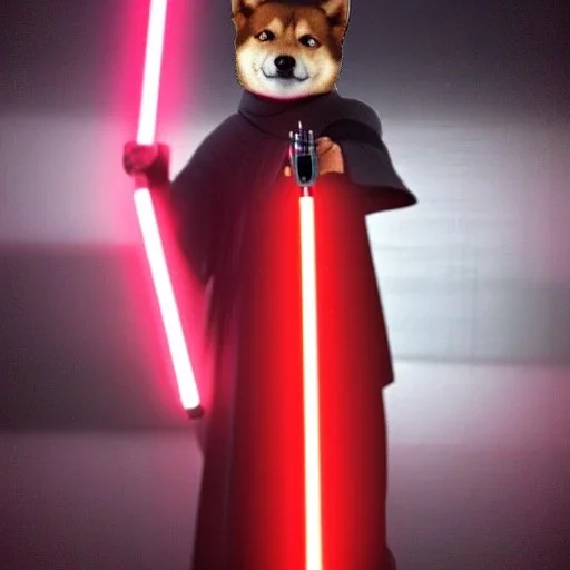 darth shiba inu with a red light saber