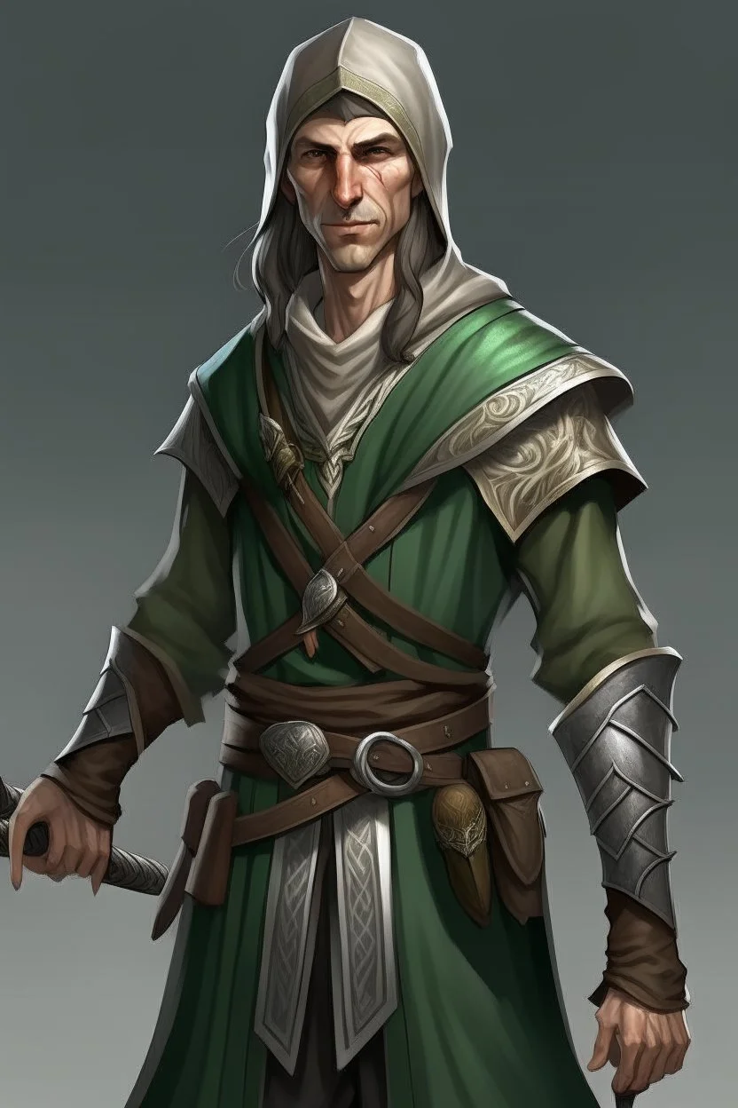 middle aged high elf ranger wearing medieval clothes