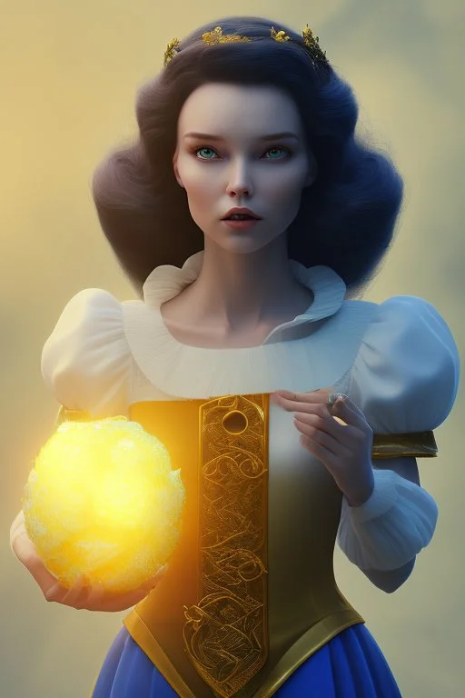 4K Ultra-HD, Hyper realistic, cinematic lighting -- Snow White, short, bowl-cut black hair, blue eyes, Yellow skirt, blue blouse with short poofy sleeves, extremely pail skin, Rose pedals, wild animals, Castle, Full body image -- 4k, stunning, dramatic lighting, dramatic background, cinematic, atmospheric, very detailed, historic, powerful, octane rendering, exquisite detail, 30 - megapixel, 4k, 85 - mm - lens, sharp - focus, intricately - detailed, long exposure time, f8, ISO 100, shutter - s