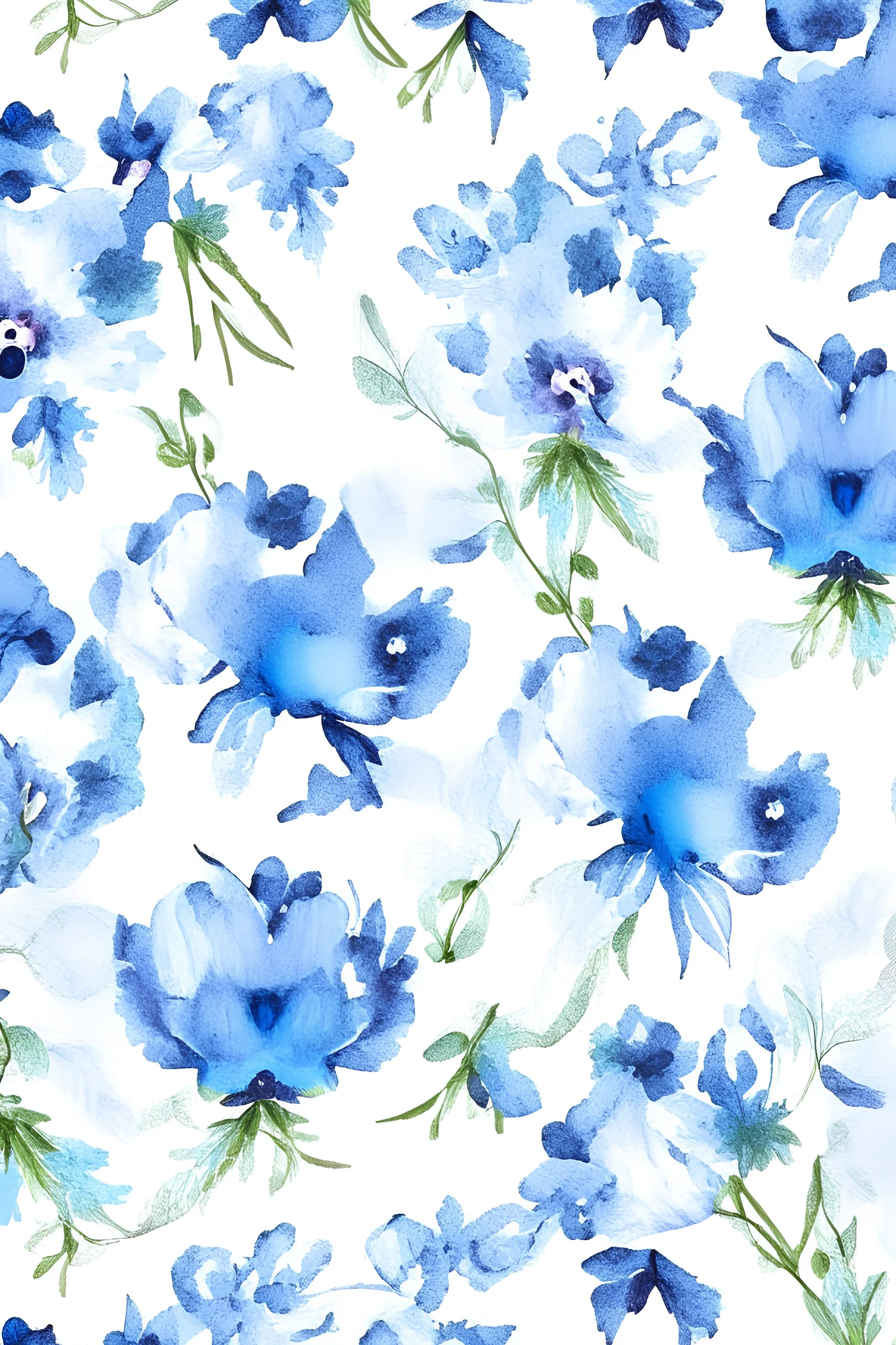 fabric pattern blue floral watercolor