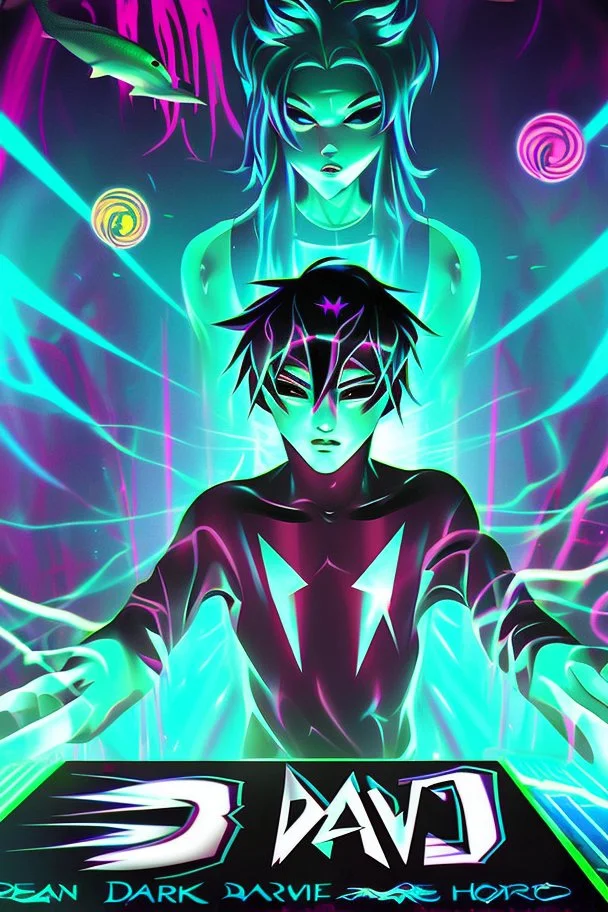 dj rave poster with ocean theme dark anime