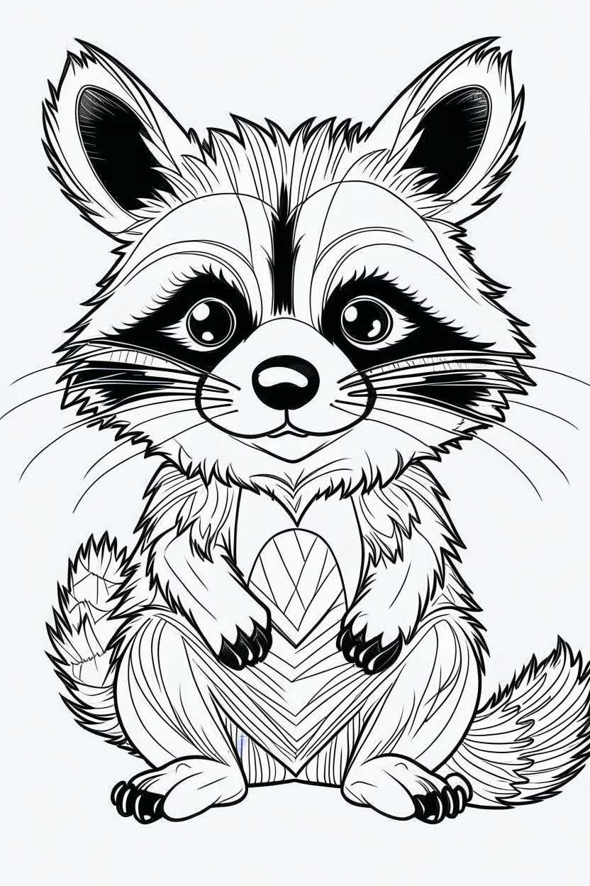 outline art for Raccoon Kit coloring pages with sitch, white background, Sketch style, full body, only use outline, toddlers style, clean line art, white background, no shadows and clear and well outlined.