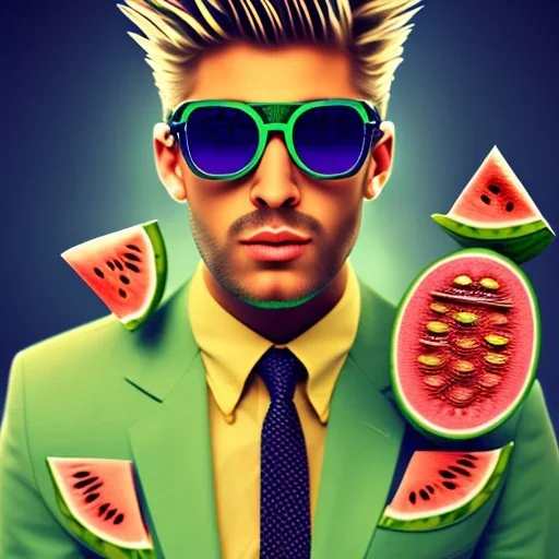 abacaxi e melancia vestindo um óculos de sol