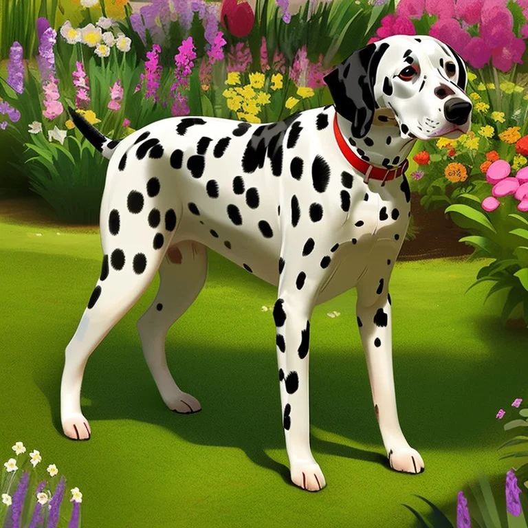 Hermoso perro Dalmata en el jardín arte caricatura