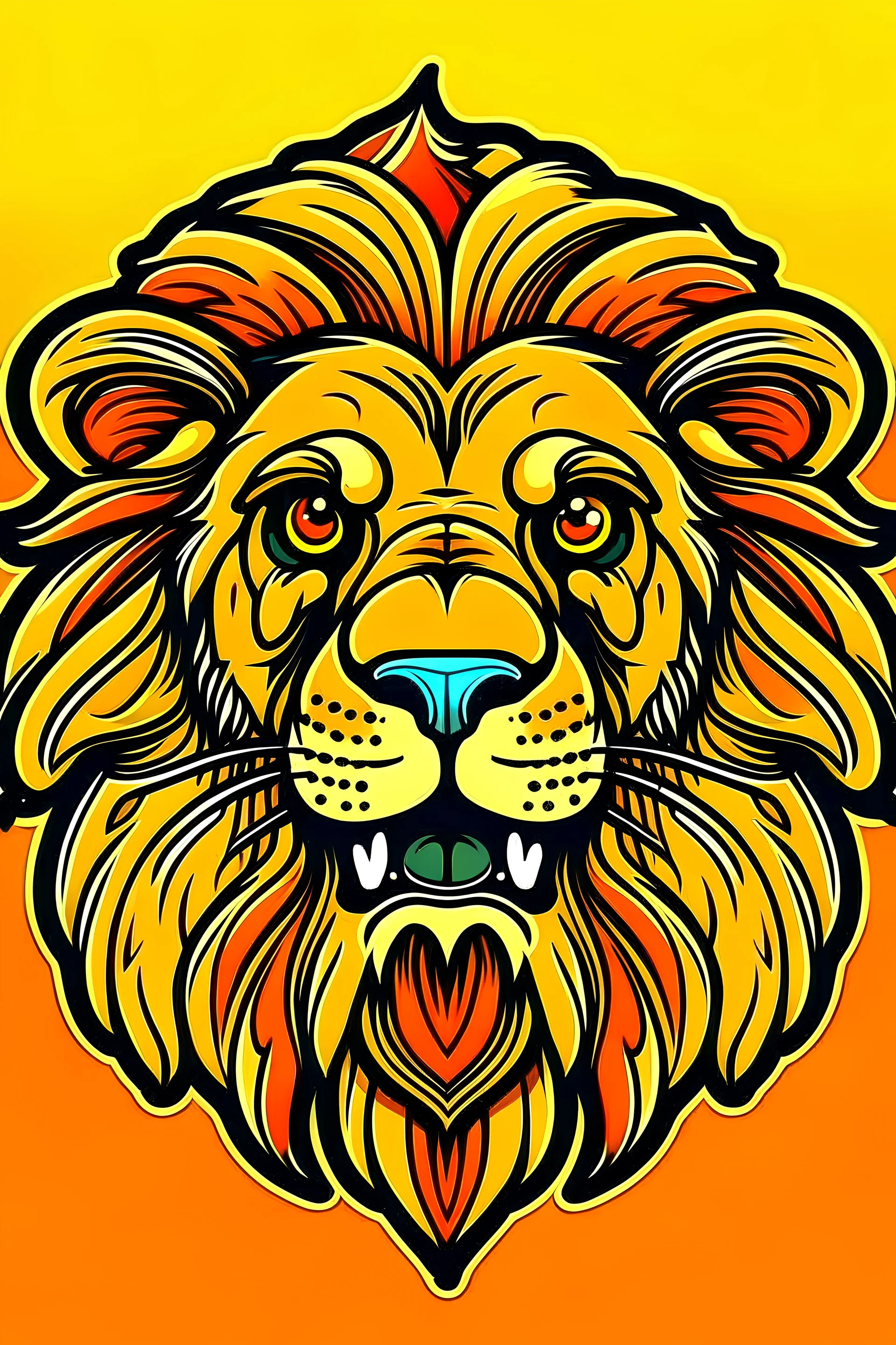 LION, cartoon style, thick outline, low details, Vivid Color