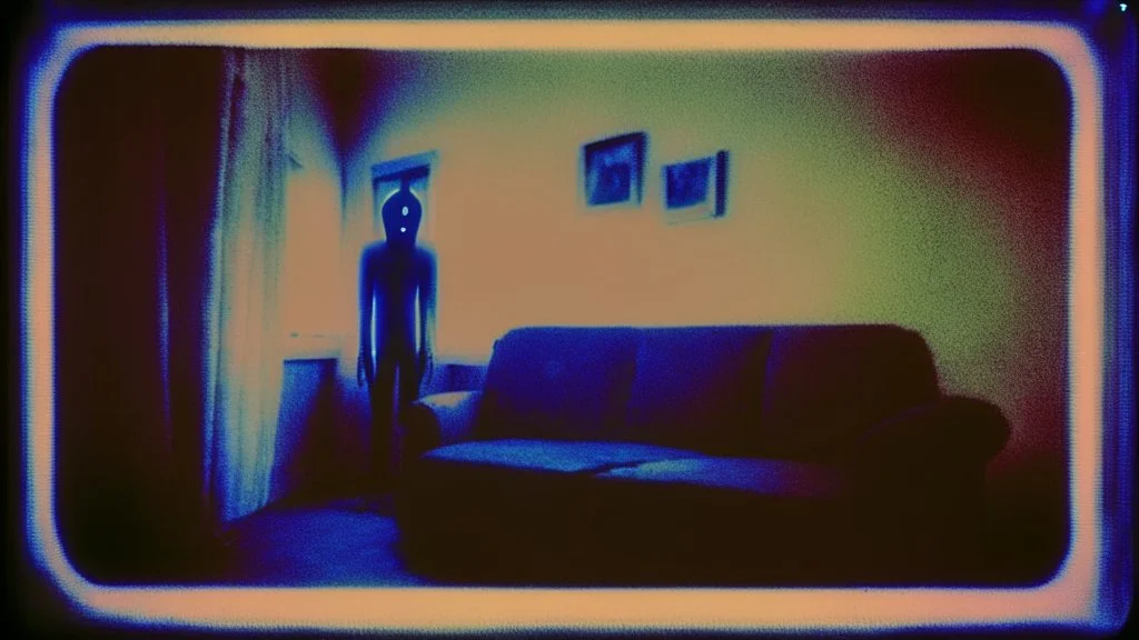 a strange figure in a living room at night polaroid