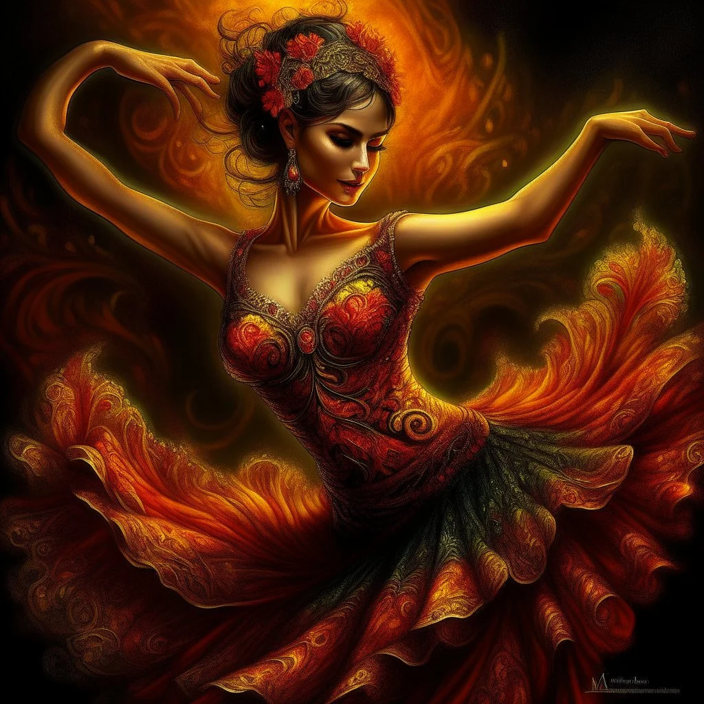 beautiful flamenco dancer girl art by mandy disher, victoria francis made of amber, black onyx, flame and cotton magical realism luminism, ultra highly detailed, 32 k, Fantastic Realism complex background, dynamic lighting, lights, digital painting, intricated pose, highly detailed intricated, ultra hd, realistic, vivid colors, highly detailed, UHD drawing, pen and ink, perfect composition, beautiful detailed intricate insanely detailed octane render trending on artstation, artistic photography,