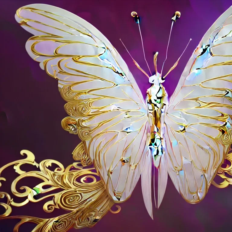 Абстрактная Белая Бабочка золотые хризантемы на крыльях радужные чешуйки с хвостом скрученные крылья со стеклянными шариками приплюснутая золотое плетение красные цветы