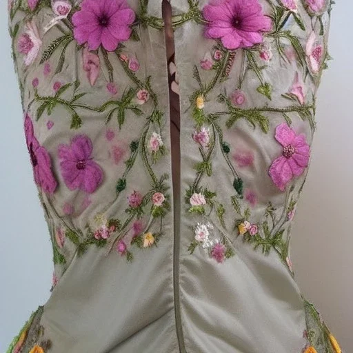 bodice with delicate embroidery and beadwork of flowers, satin and boning, couture, beautiful composition, aesthetic layout, wildflowers, watercolor