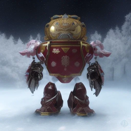 beautiful smooth realistic Japanese oni robot, run on dark cosmos background, cat еye, extremely sharp detail, finely tuned detail, ultra high definition, 8 k, unreal engine 5, ultra sharp focus, accurate sword wings, positive smile, lot of details, fit within portrait, Ambiance winter