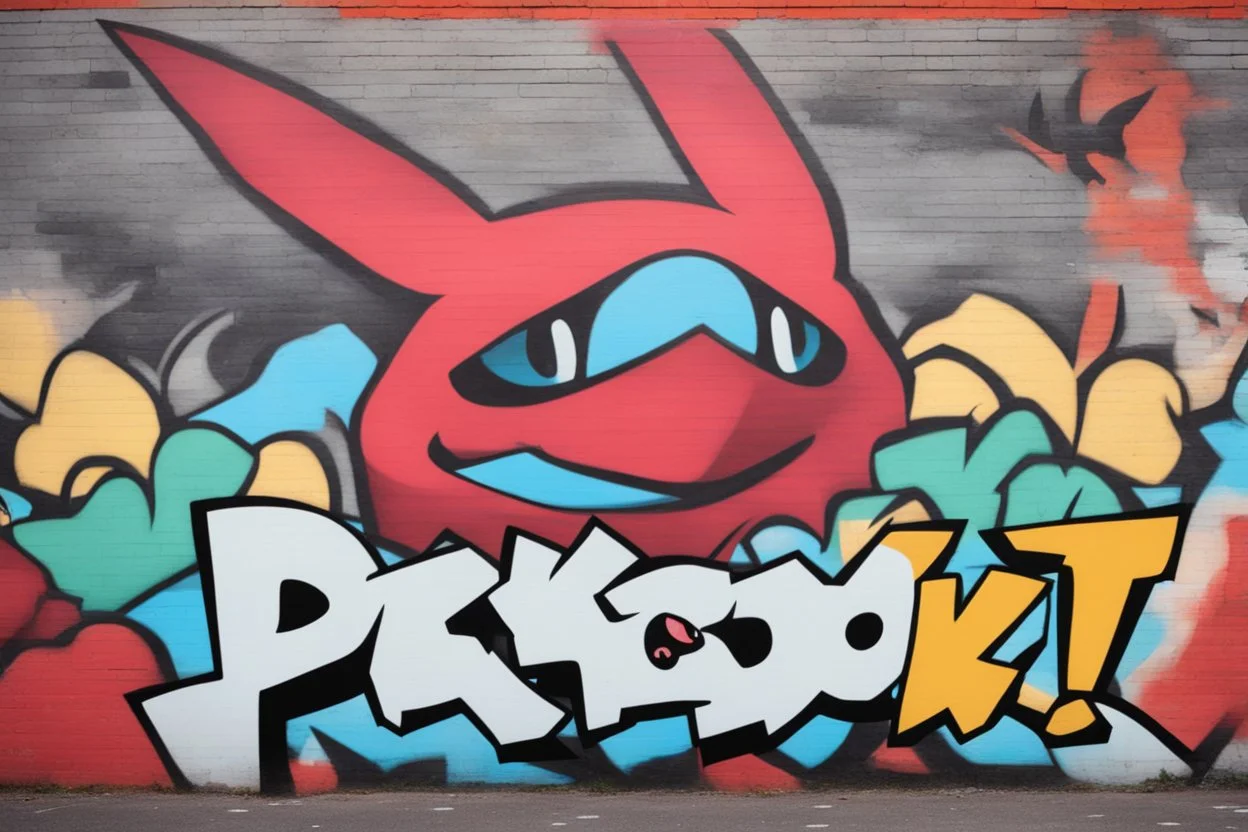 a graffiti mural wall with the word cell pokemon style