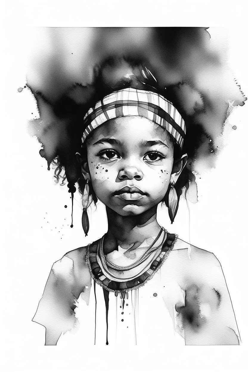 Watercolor black and white indigenous afro girl