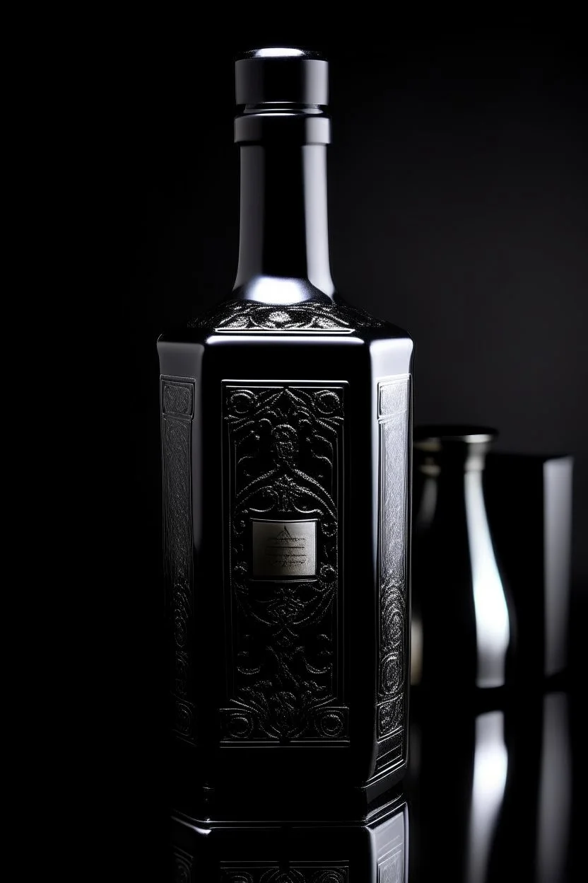 Luxurious Square Black Black Embossed Wine Bottle