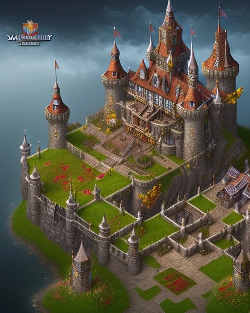 medieval fantasy castle town with flowers rpg art