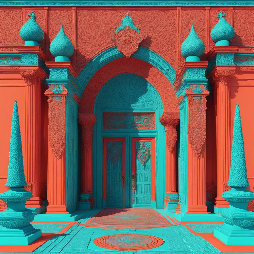 (psychedelic 3D anaglyph red-cyan glasses required) The grand gateway serves as the entrance to a noble holding, indicating the family's wealth without extravagance. A security detachment of three guards demonstrates a decentralized law enforcement system outside the capital, with a focus on estate security through standardized armor and modern weaponry. Their orange accents may have symbolic or practical purpose. The gatehouse's transition from defensive structure to ceremonial function is evid