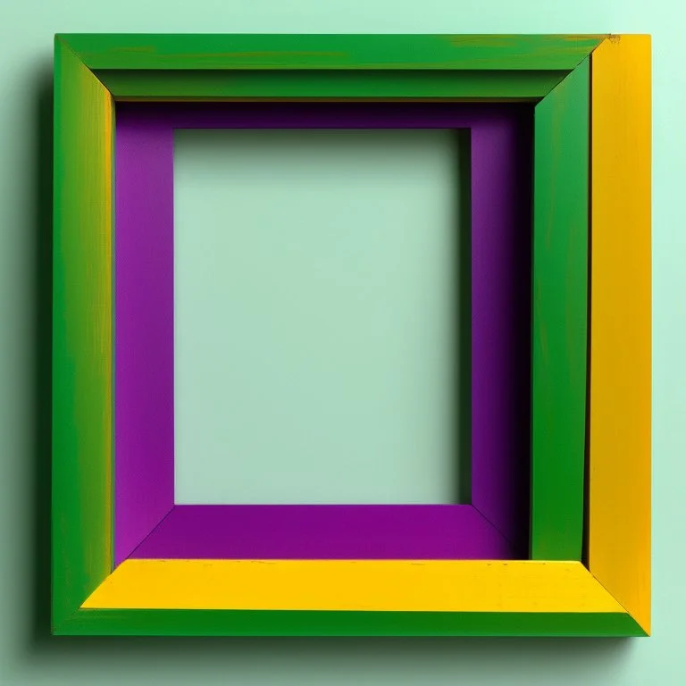 A simple wooden frame without decoration in the colors of Mardi Gras green, purple and yellow with a light background to remove