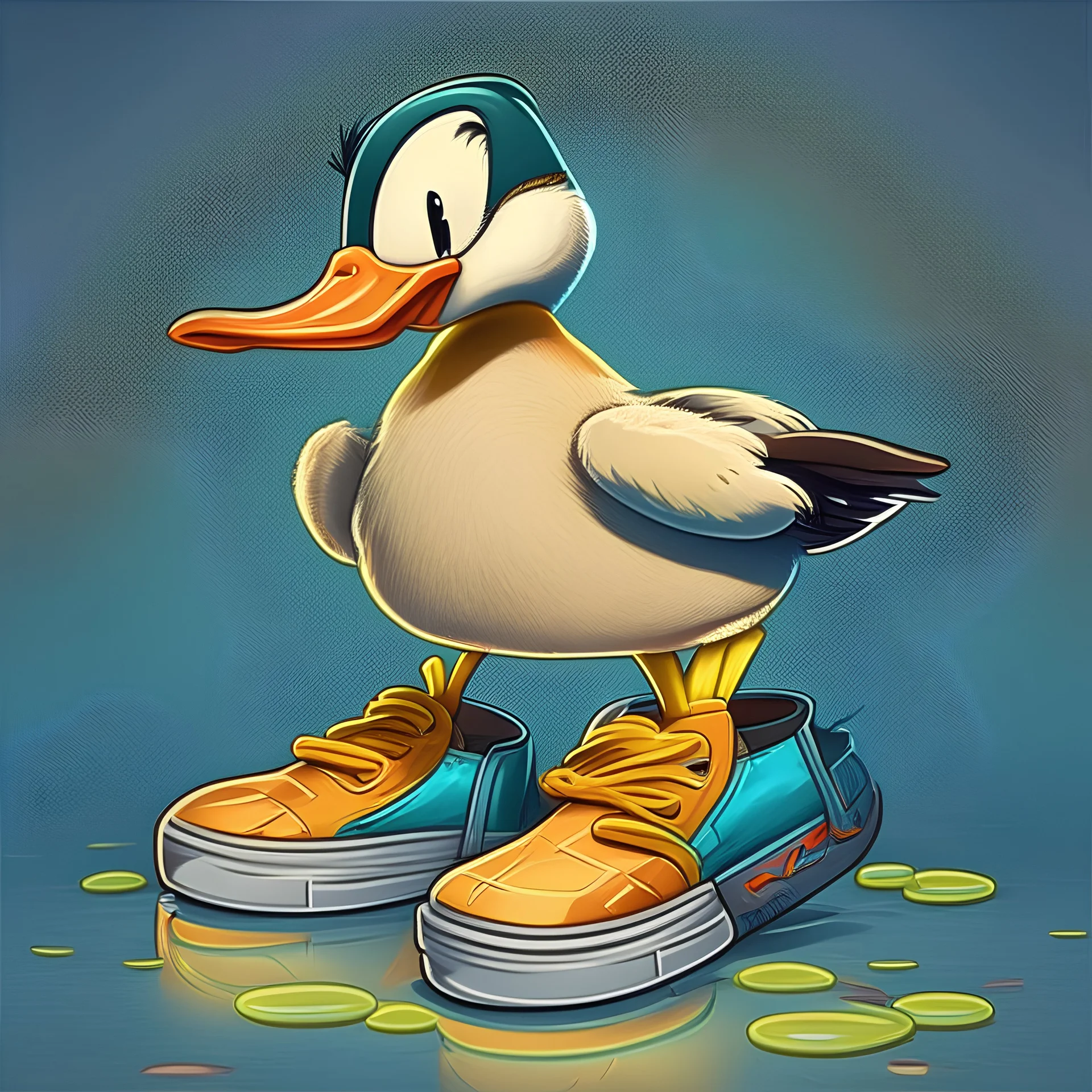 A duck wearing cartoon shoes Freshnes. Gallery Stablecog