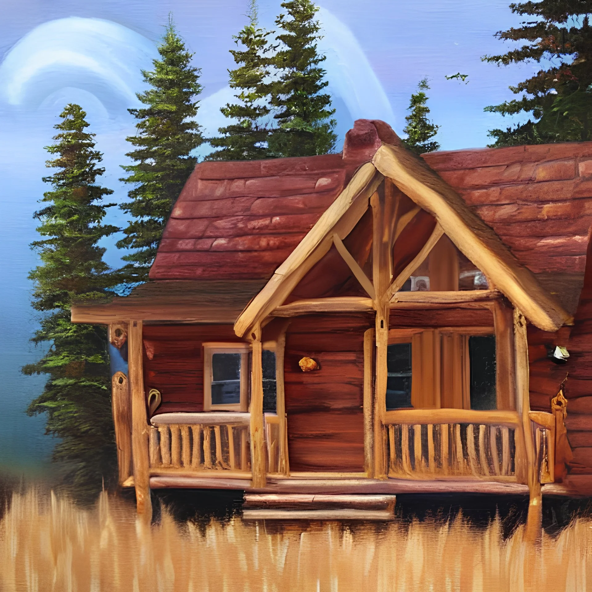 cozy cabin in the woods painting