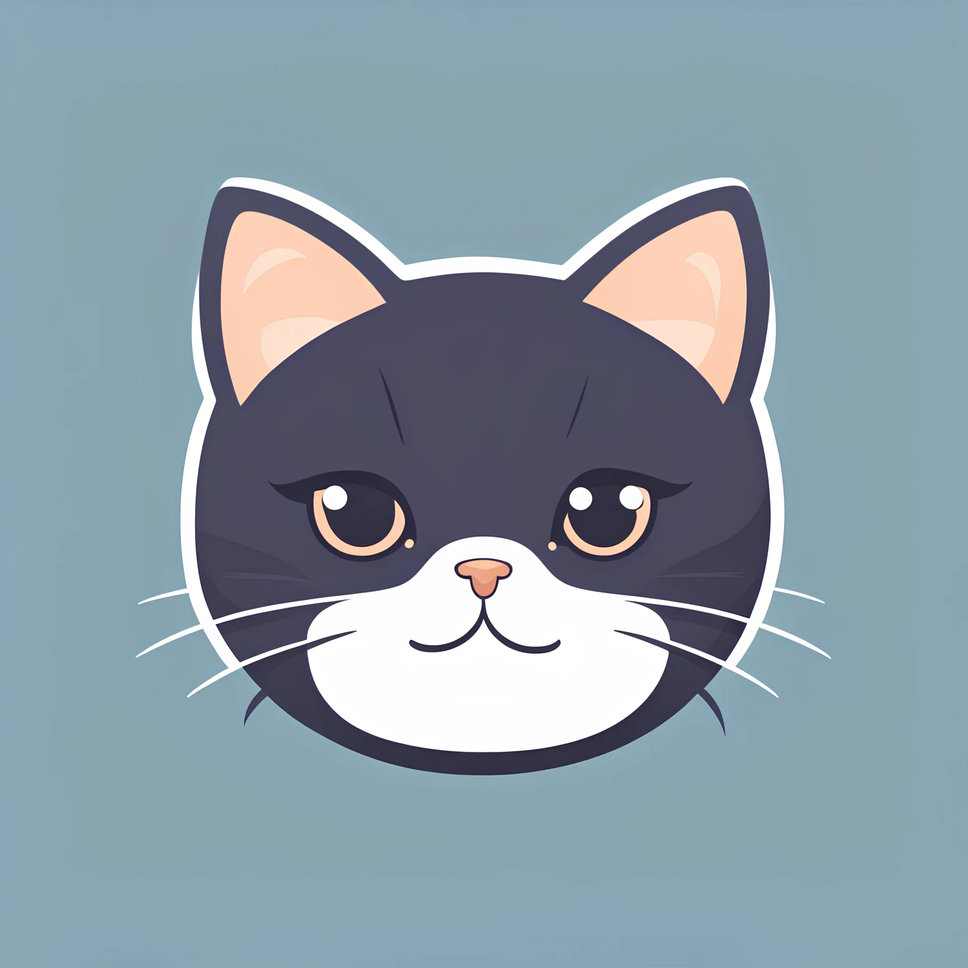 App logo 2D vector graphic of cute and kawai Cat face, simple color, flat style, use only 3color theme, open mouth