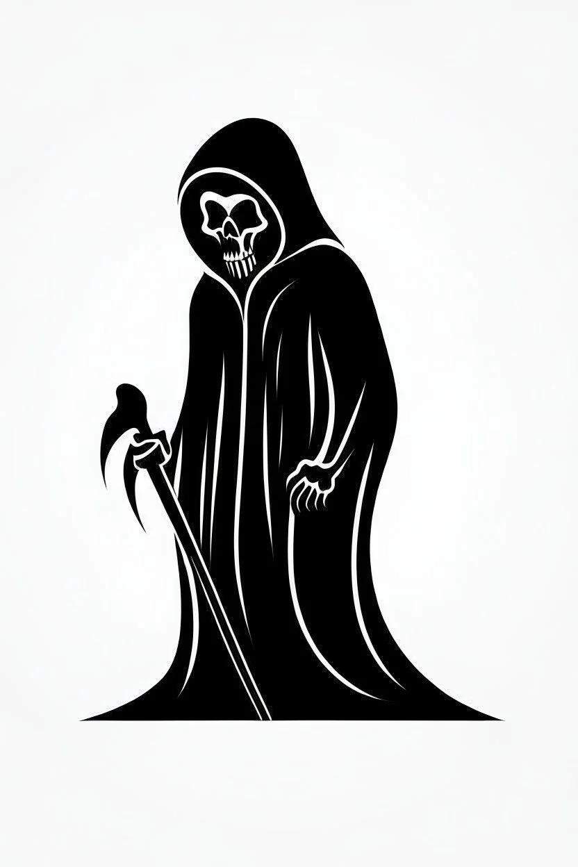 Extremely simple and fun logo representing the shadow of the grim reaper. Black on white background