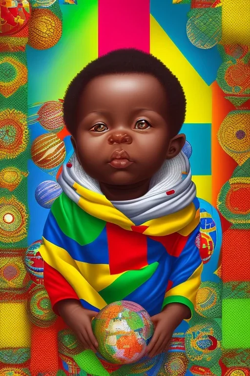 african baby in space, ghana colours, high detail