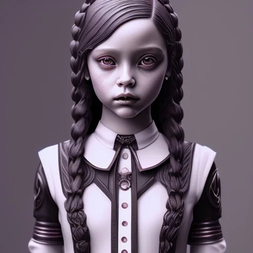 White Statue Jenna Ortega, Wednesday Addams, Rome style sculpture, full body, fresco background, hyper realistic, 8k,