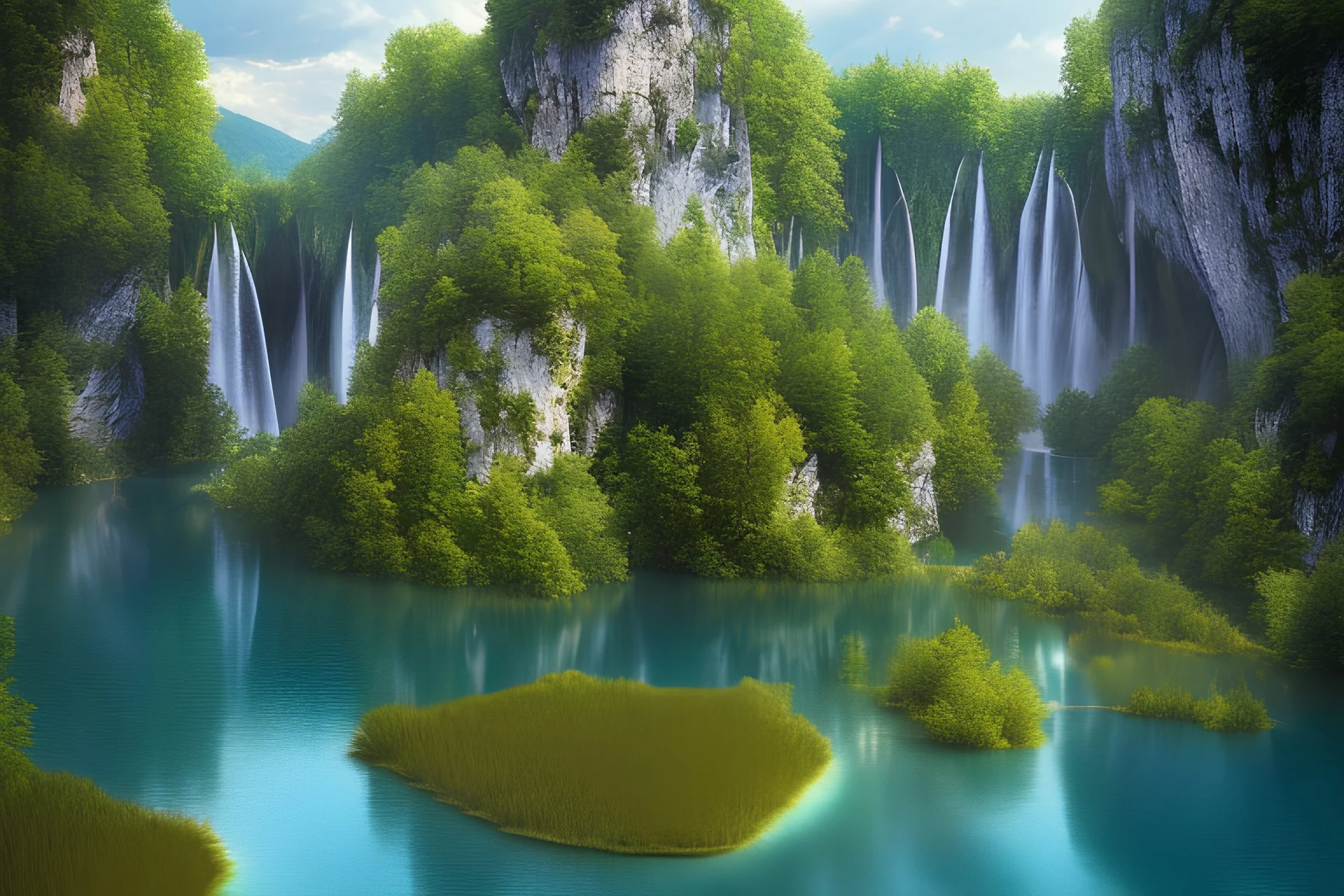 realistic style, The lakes of Plitvice