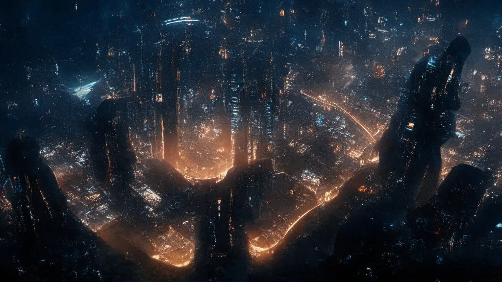 dark cyberpunk city from above the sky