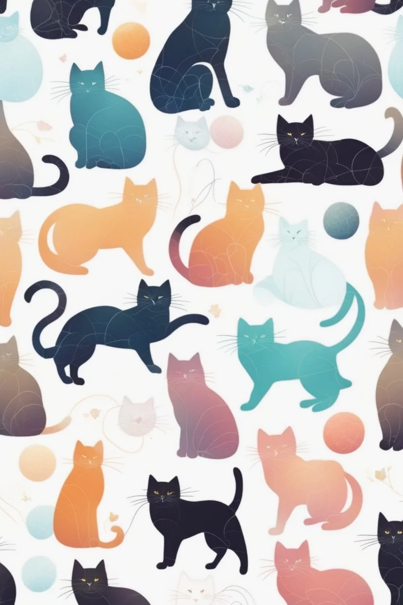 high quality, beautiful and fantastically designed silhouettes of colorful cat due to gravitational waves, beautifully designed wavelengths, very weak vibrations caused by fluctuations in the gravitational field of the universe, wave nature, stretching and compression, by yukisakura, awesome full color,