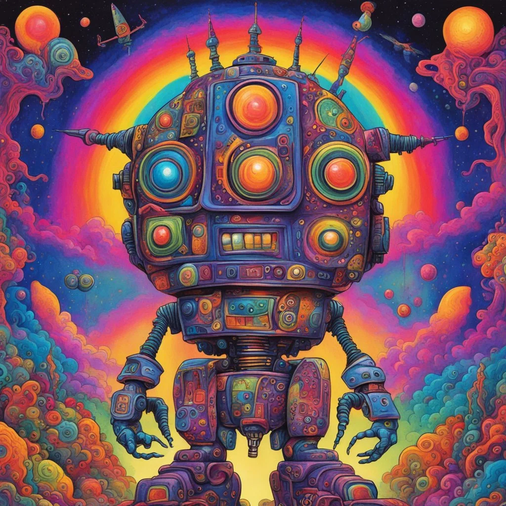 psychedelic colorful, evil robot, illustration by John Kricfalusi, maximalism