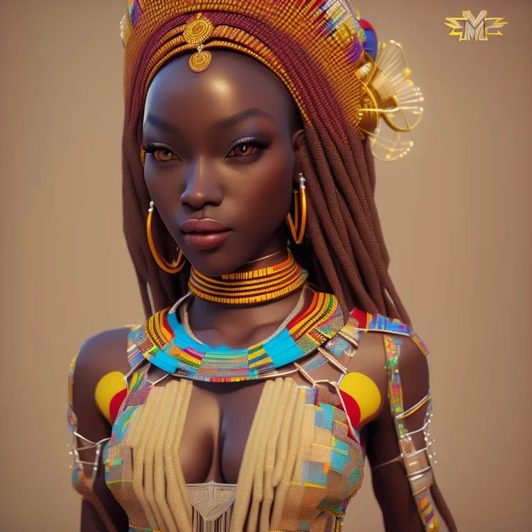 kente african bride model, cinema 4d, octane render, high detail