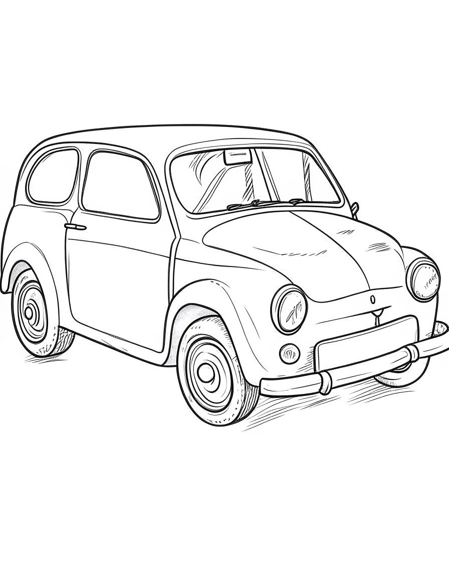 Small car drawing Black and white drawn without color for coloring