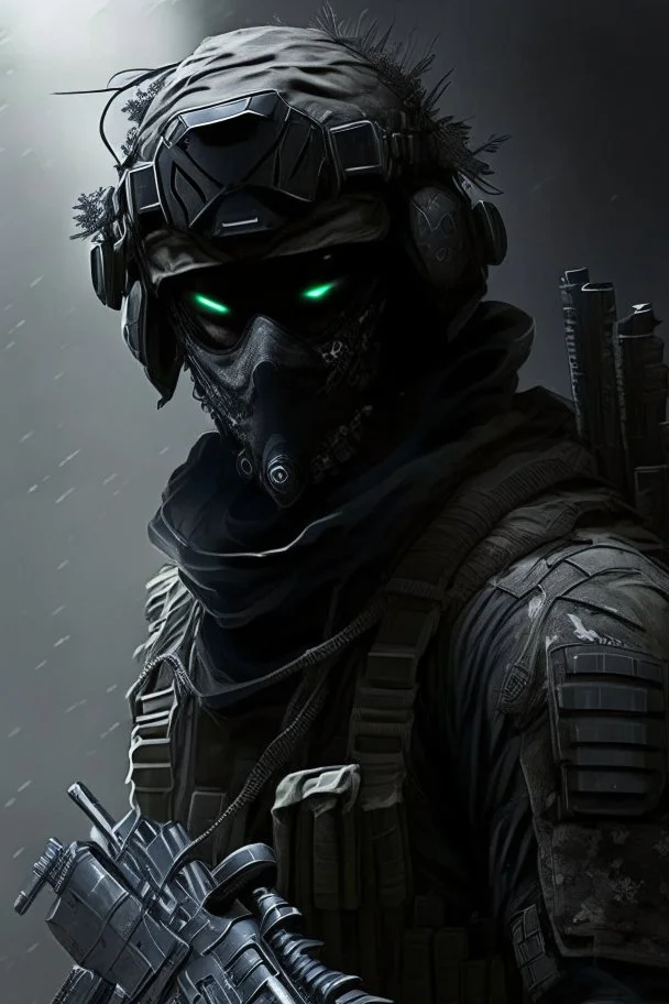 A soldier in the game modern warfare, he wears a solid black creepy helmet that covers his face. He is a sniper, but can also run point. His call sign is Wraith. Couple