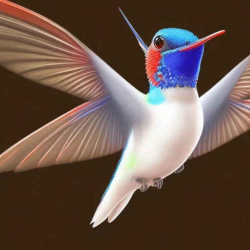 white, red and blue 3d cute colibri bird flying