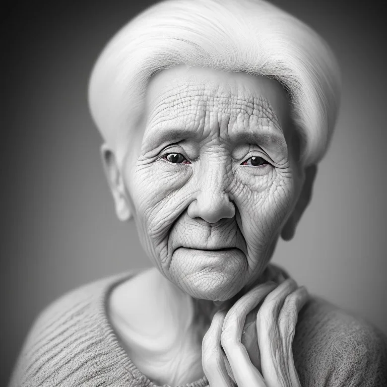 beautiful photo portrait of an old woman white hair black and white